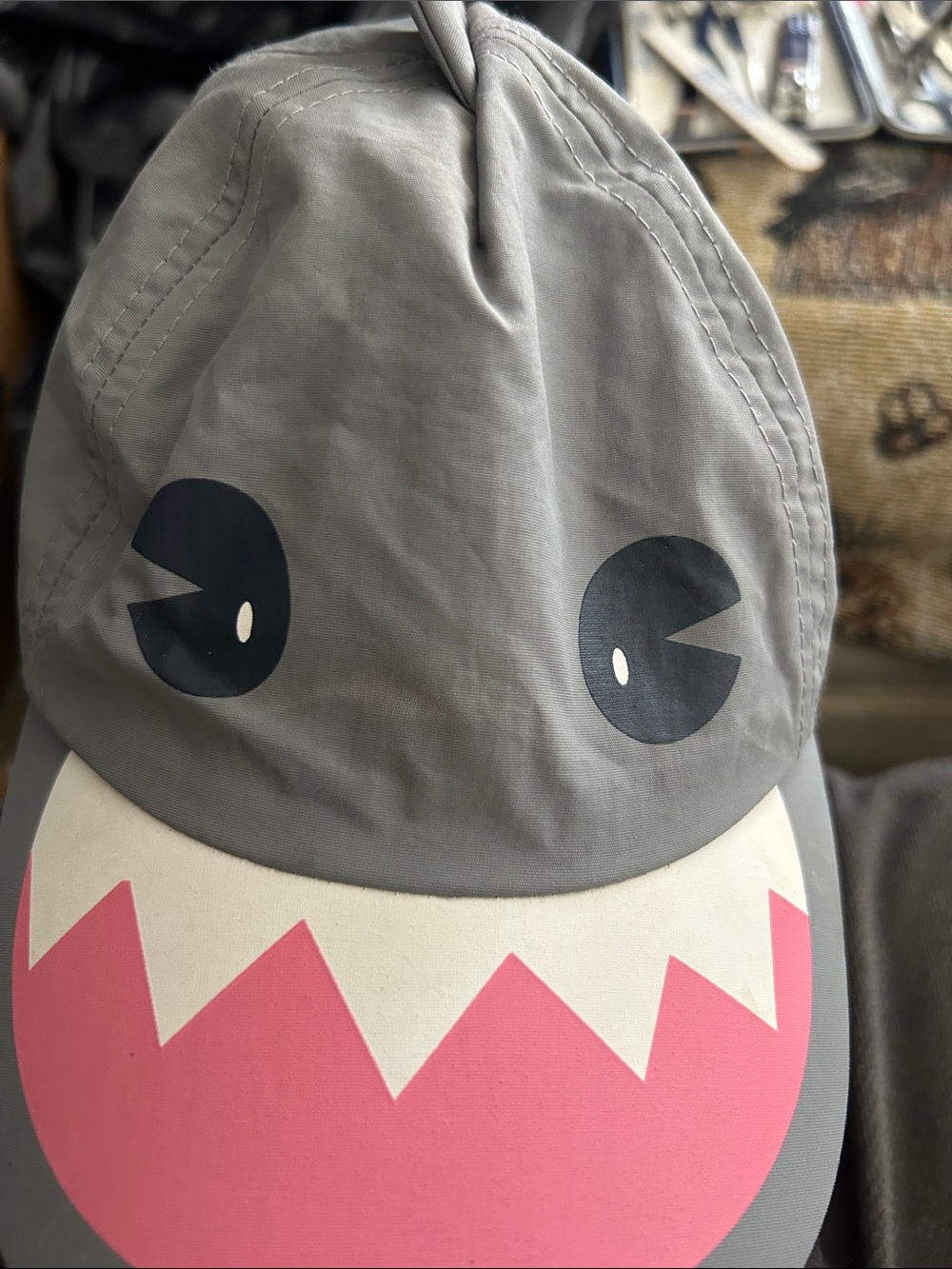 Kids Gray Shark Cap with Pink Bite Detail